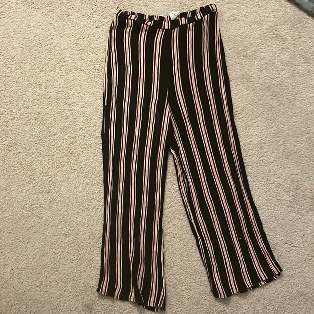 Pink and Black Striped Flowy Pants